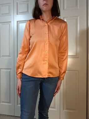 Vintage 70s Sweet Baby Jane orange silk button up blouse